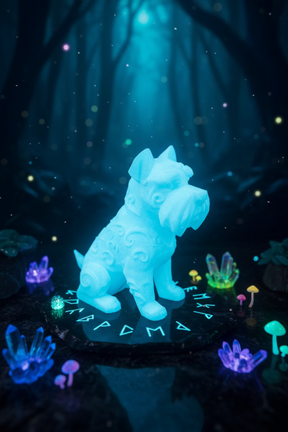 Blaues Schnauzer-Ornament als sitzende Dekofigur mit Schnauzbart-Optik