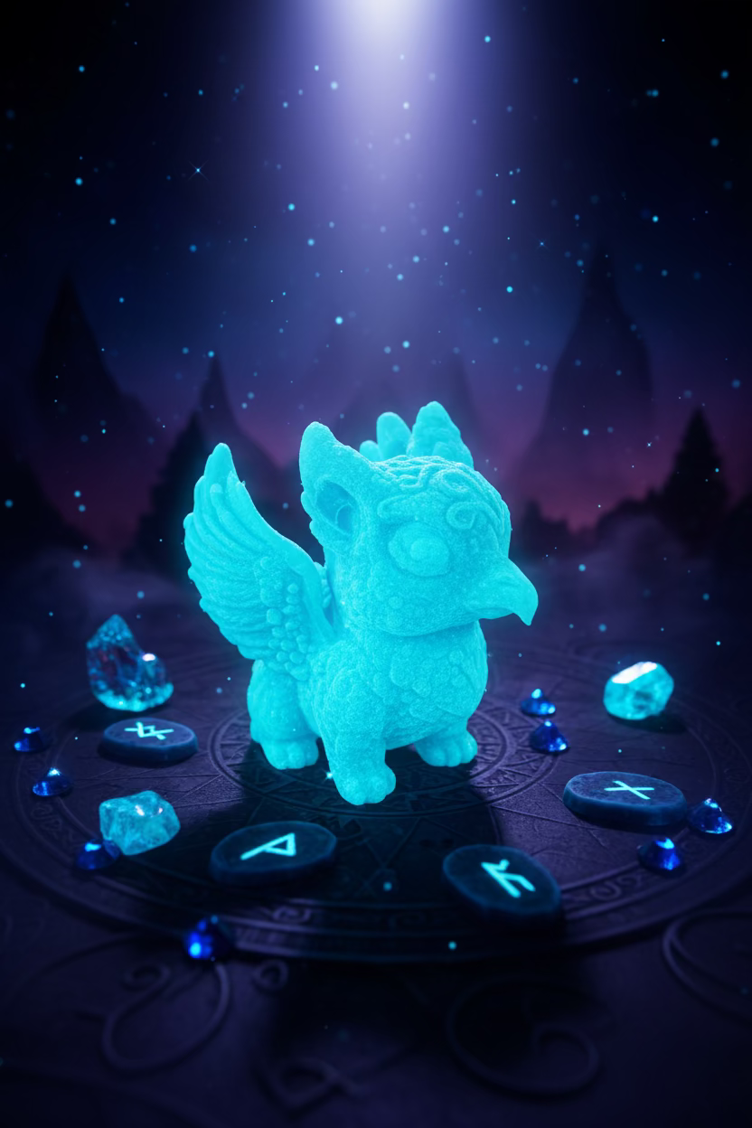 Baby-Greif-Ornament, leuchtend blau geformte Deko-Figur mit Flügeln