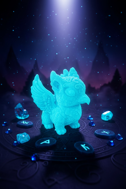 Baby-Greif-Ornament, leuchtend blau geformte Deko-Figur mit Flügeln