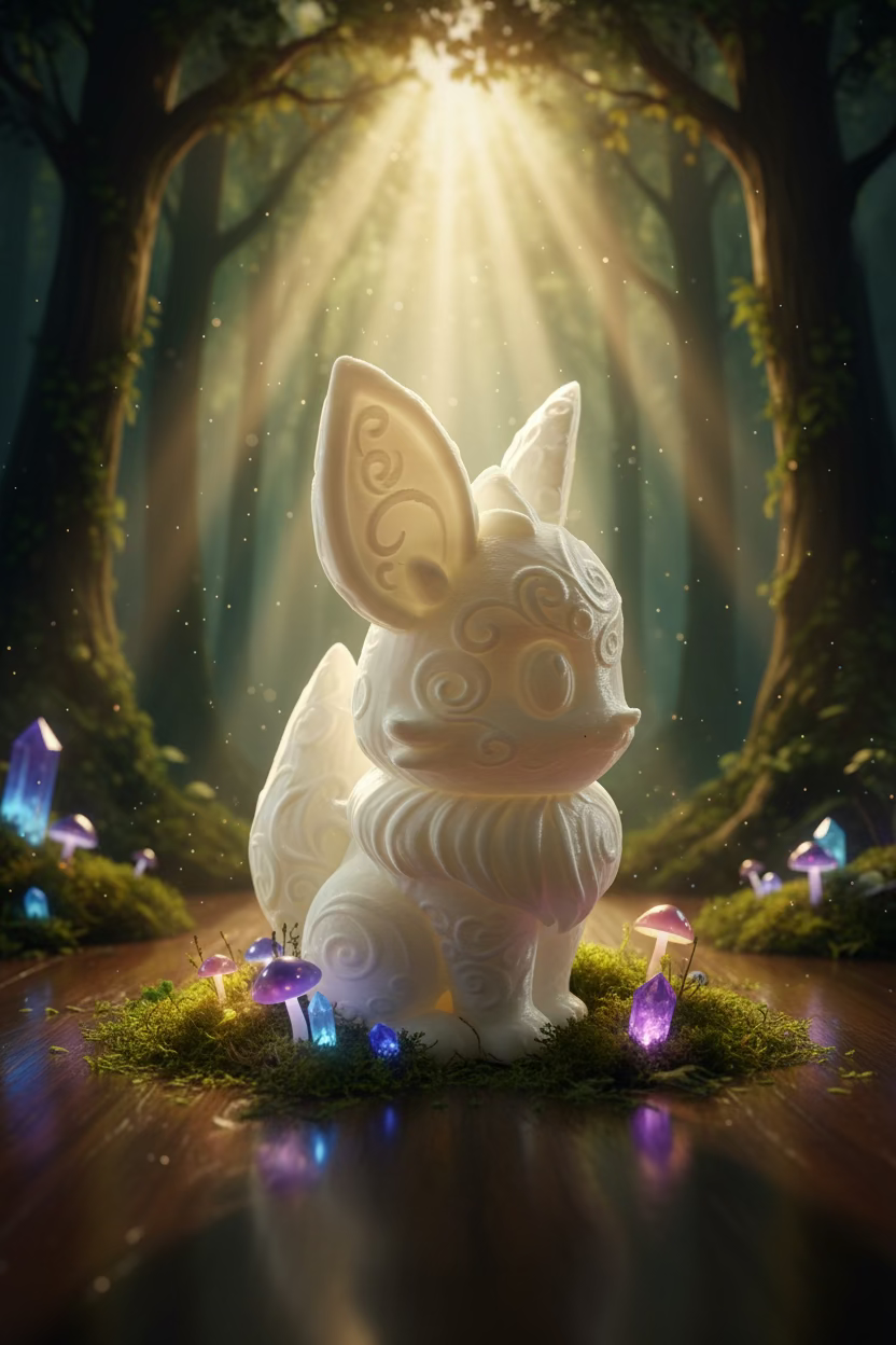 Hellgelbe Fuchs-Dekofigur mit reliefiertem Muster, sitzend