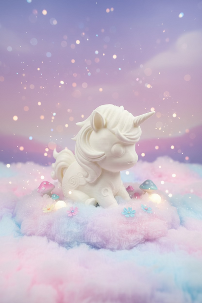 Einhorn-Ornament Babyfigur, hellbeige, sitzend mit Horn, Mähne und Flügelchen