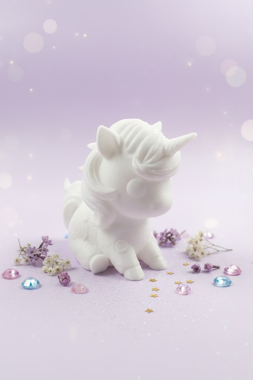 Einhorn-Ornament Babyfigur, hell beige/weiß, sitzend mit Horn und Flügelchen