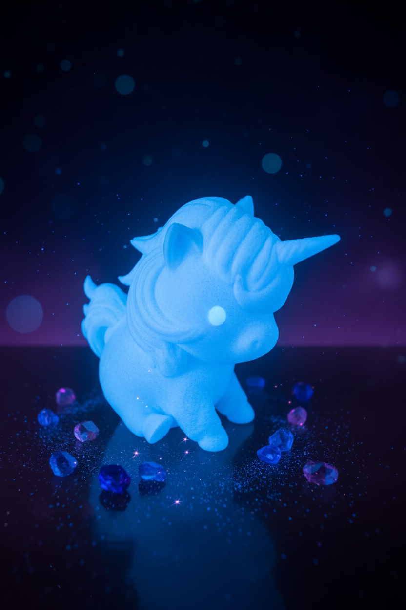 Einhorn-Ornament Babyfigur, leuchtend blau, sitzend mit Horn