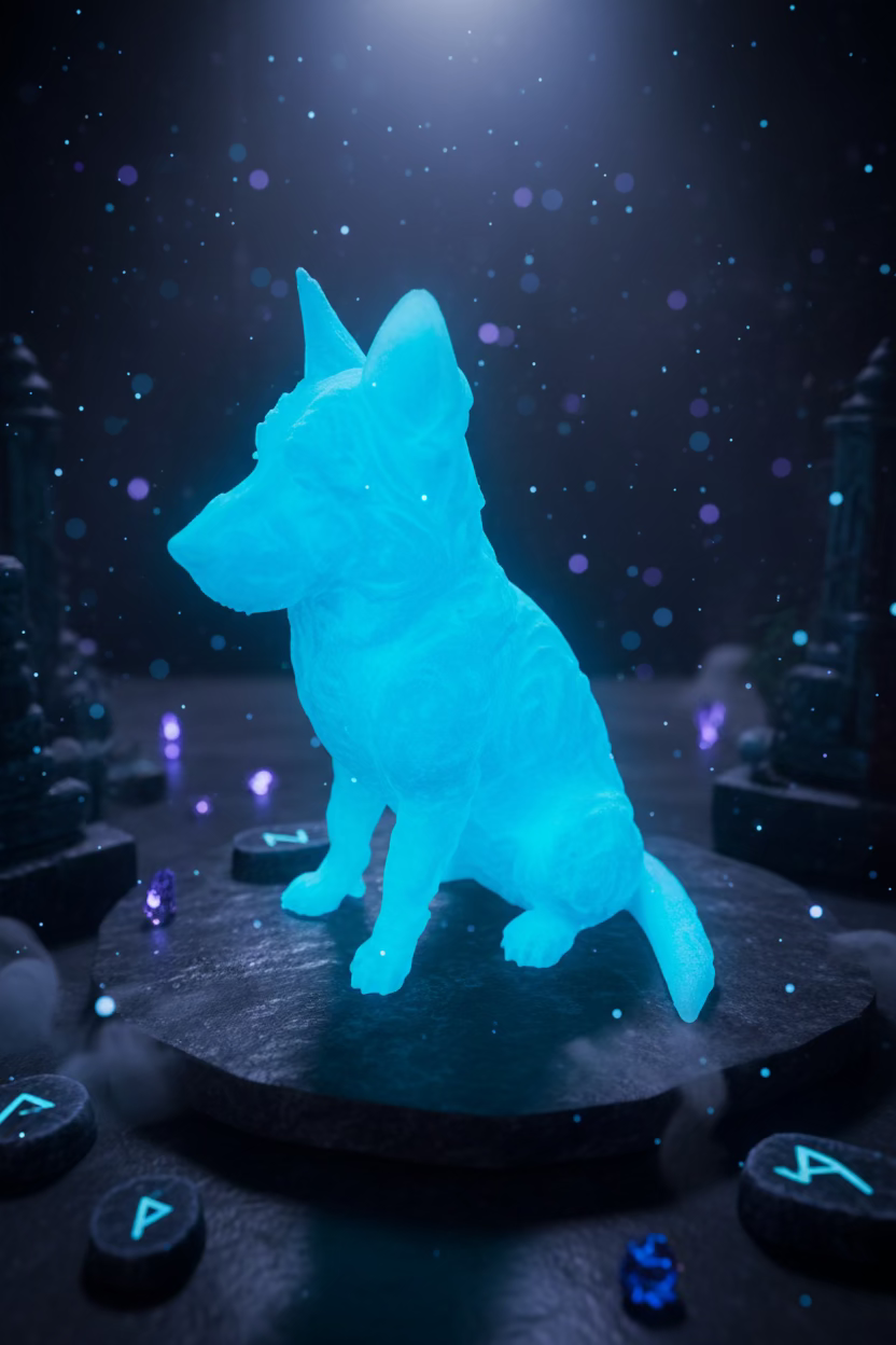 Schäferhund-Ornament in leuchtendem Blau, freistehend