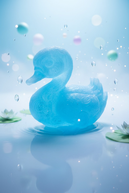 Schwan-Ornament aus Harz in Blau, sitzende Schwanenfigur mit offenem Flügel