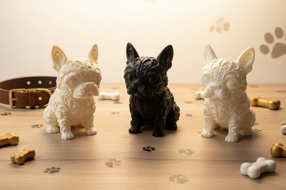 Boston-Terrier Dekofiguren (3er-Set) in Weiß, Schwarz und Beige, stehende Hundemotive