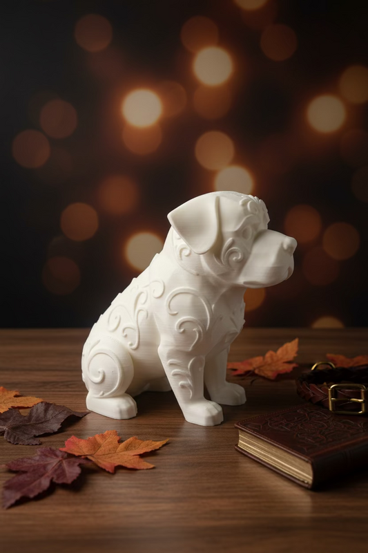 Rottweiler-Ornament, beige, sitzend mit erhobenem Kopf und Vorderpfoten