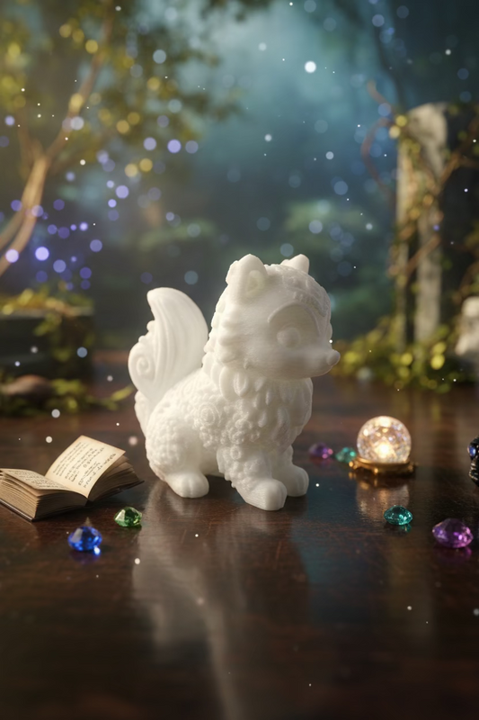 Cremefarbenes Husky-Ornament: stehender Schlittenhund mit ausdrucksvollem Gesicht