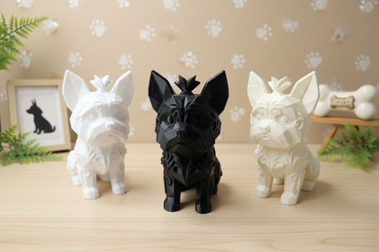 Yorkshire-Terrier-Ornament-Set: weiße, schwarze und beigerfarbene Hundefigur