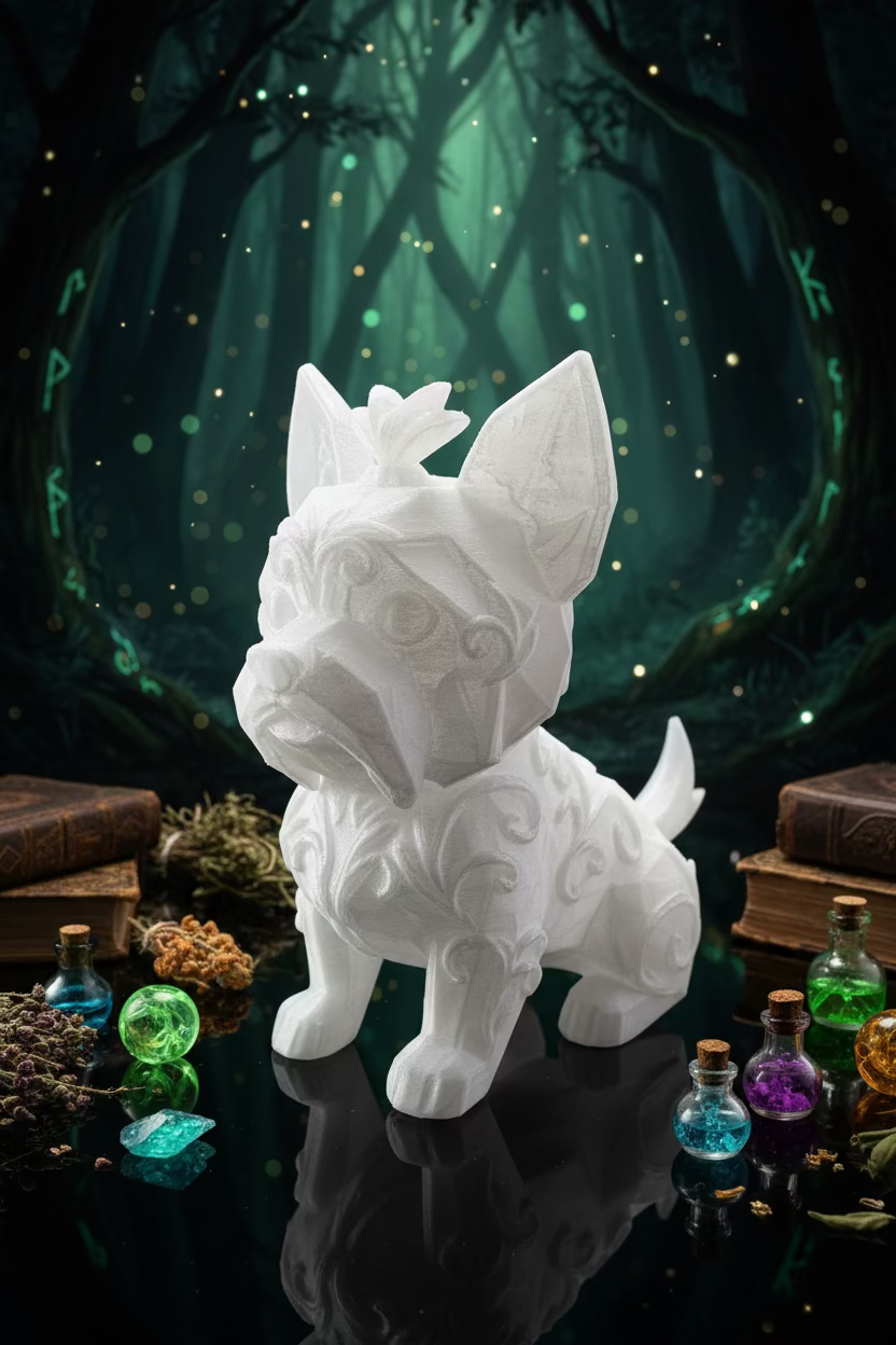 Yorkshire-Terrier-Ornament, hellgraue durchscheinende Dekofigur mit Fellrelief