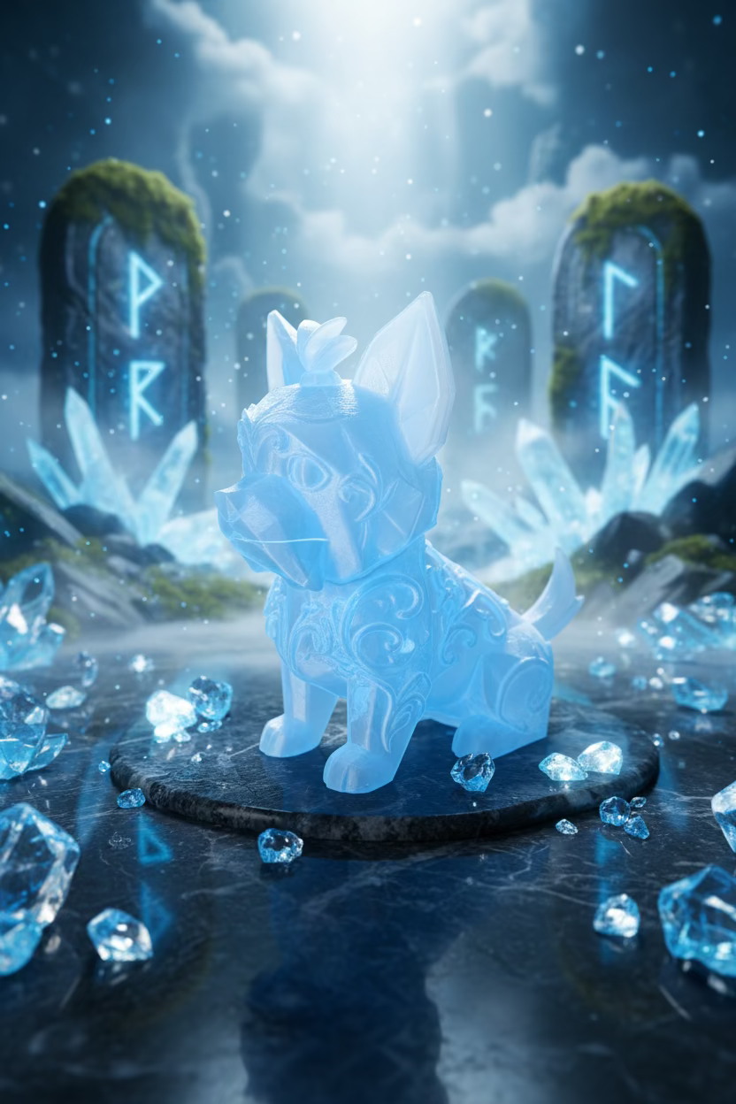 Yorkshire-Terrier-Ornament, hellblau durchscheinende Figur mit erhobenen Ohren