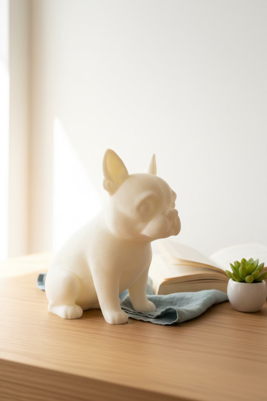 Boston-Terrier-Figur beige, stehend, seitliche Ansicht