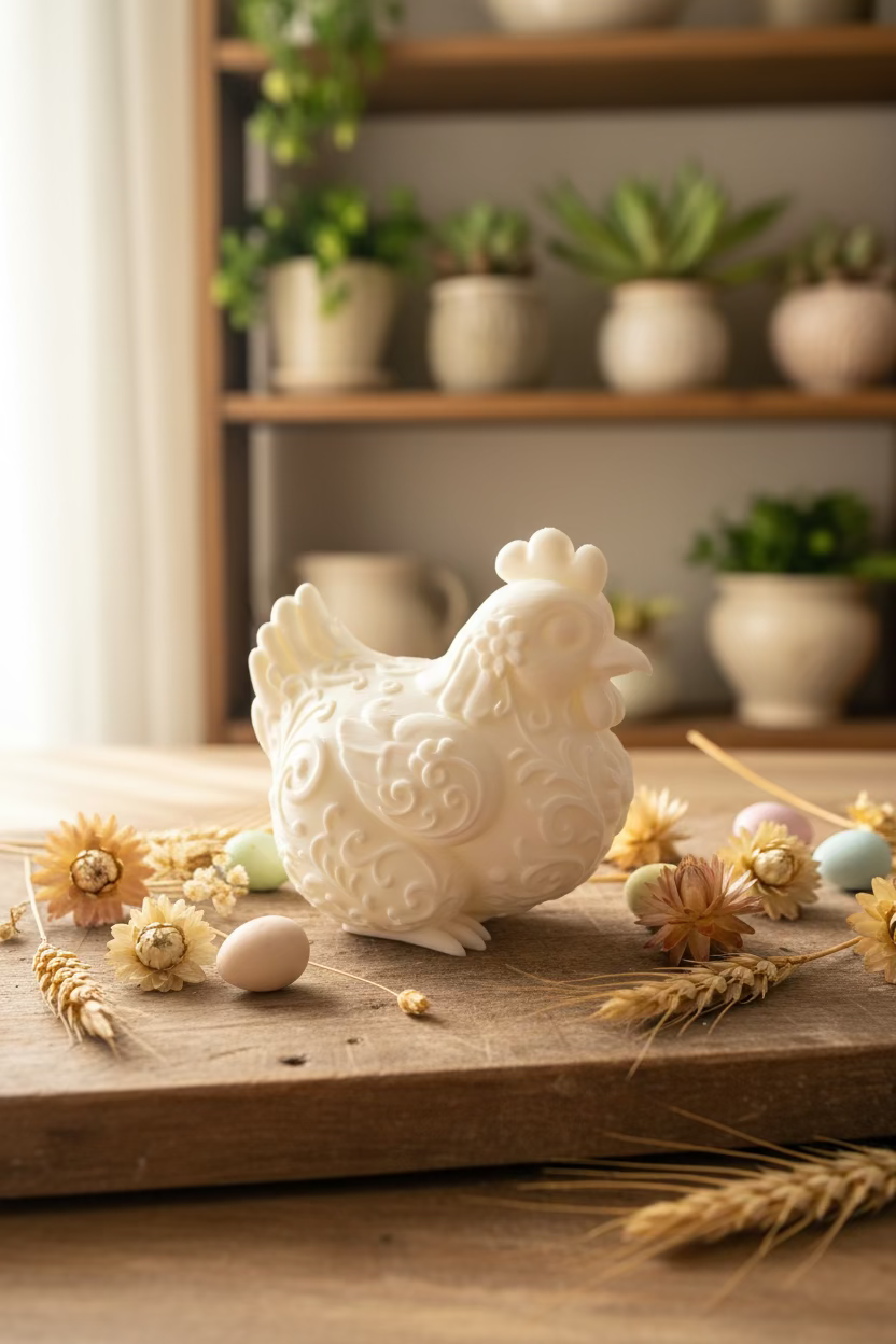 Zierfigur Henne mit Reliefmuster, beige/sandfarben