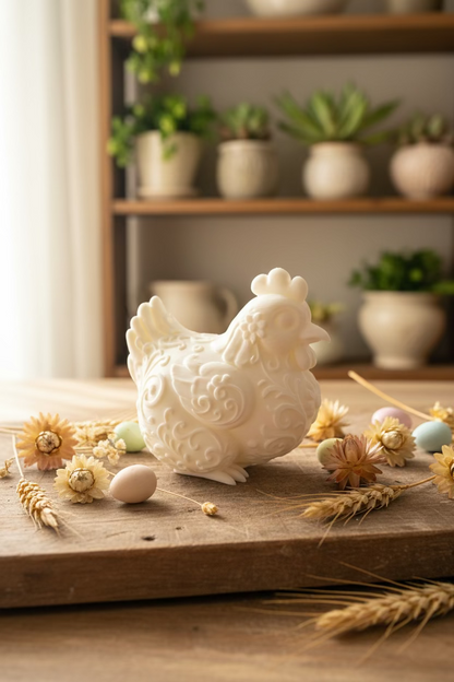 Zierfigur Henne mit Reliefmuster, beige/sandfarben