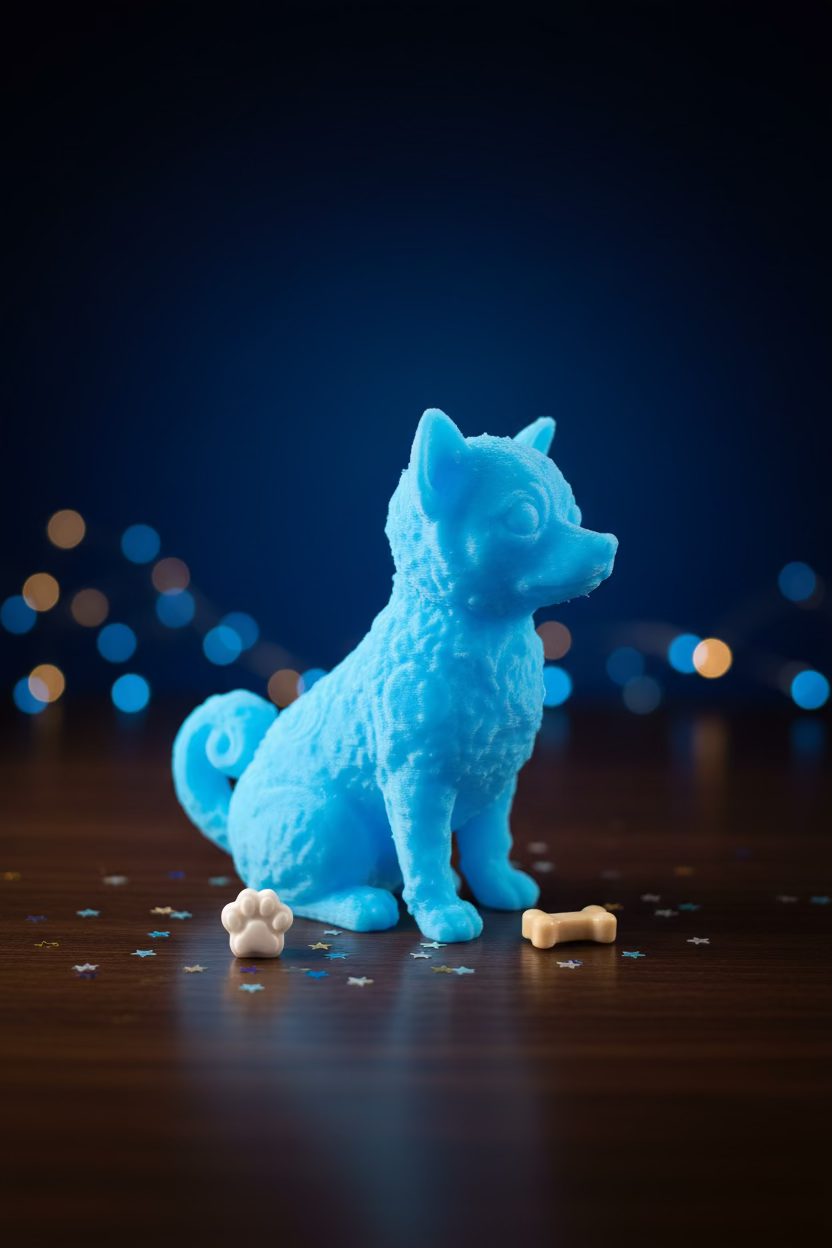 Shiba-Inu Dekofigur aus Kunststoff, blau, sitzende Pose mit detaillierter Oberfläche