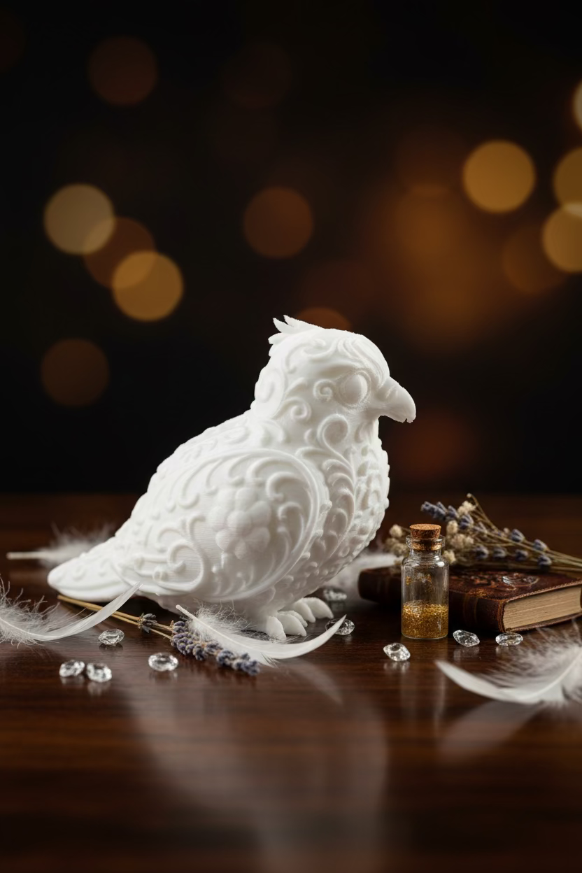 Detailreiches Fischadler-Ornament, weißer Vogel mit Reliefmuster und Flügelstruktur