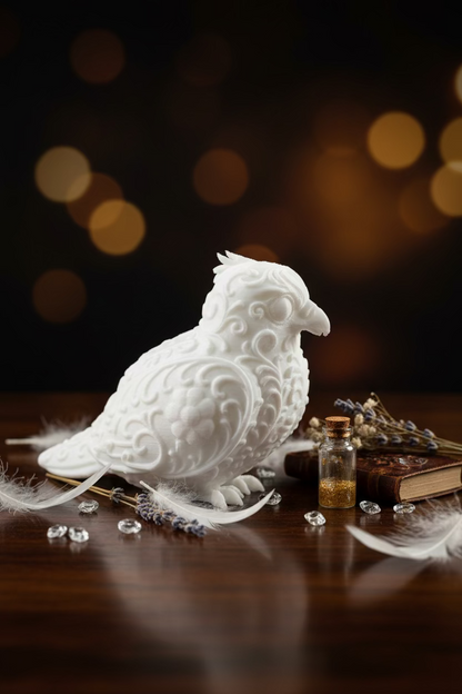 Detailreiches Fischadler-Ornament, weißer Vogel mit Reliefmuster und Flügelstruktur
