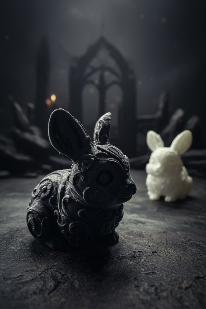 Osterhasen-Ornament, schwarzer Hase im Reliefdesign mit aufgestellten Ohren