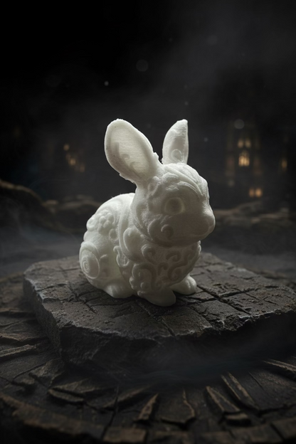 Osterhasen-Ornament, weißer Hase mit Reliefornamenten und ausgearbeiteter Gesichtspartie