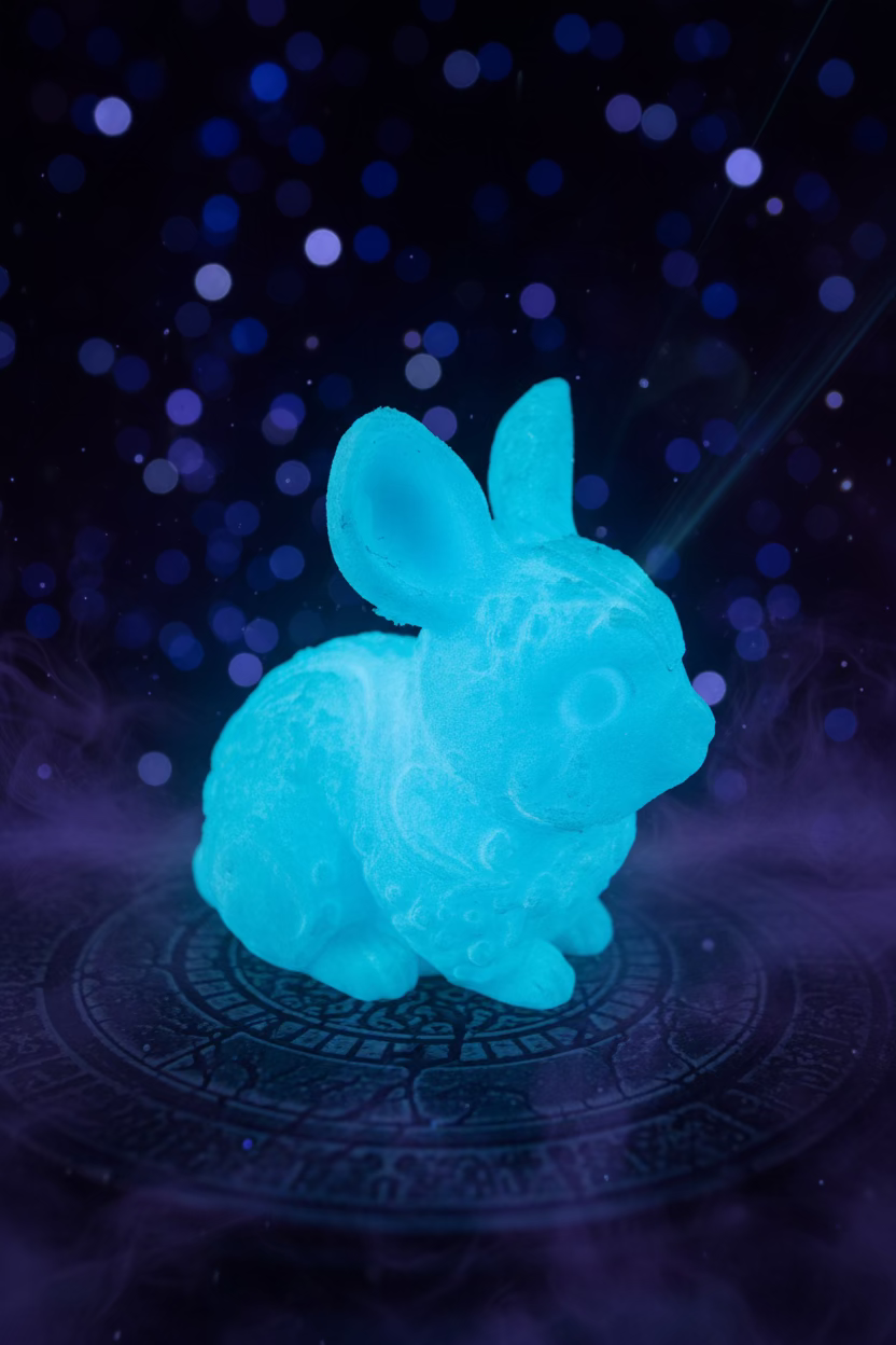 Osterhasen-Ornament, leuchtend türkisfarbener Hase mit Reliefverzierung und Ohren