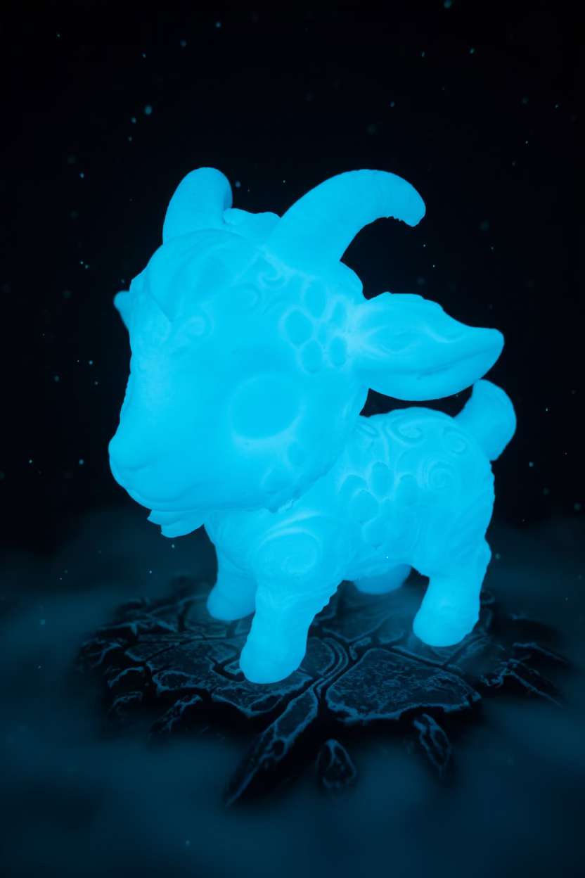 Ziegenbaby-Ornament, detaillierte kleine Ziegenfigur in leuchtendem Blau