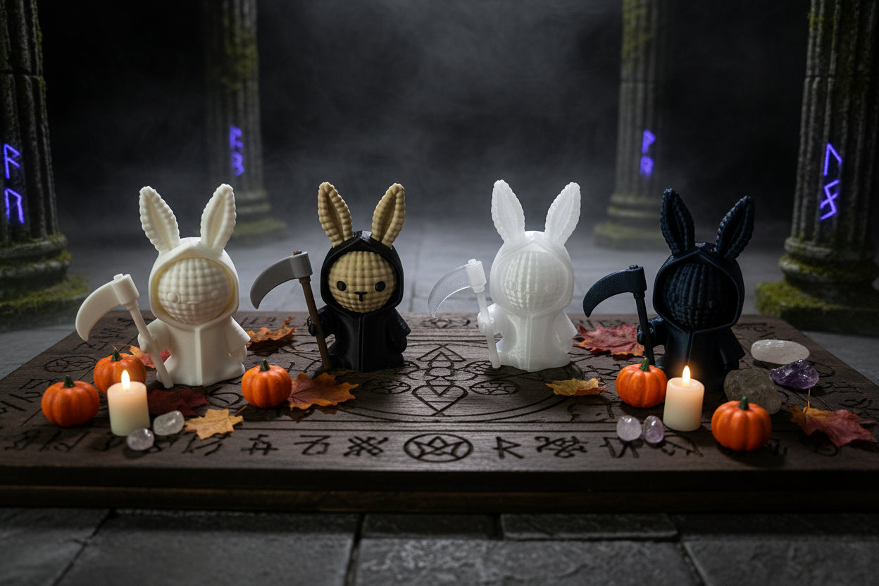 Hasenfigur im Stricklook, 3D, mehrere Farben: creme, dunkelblau und weiß