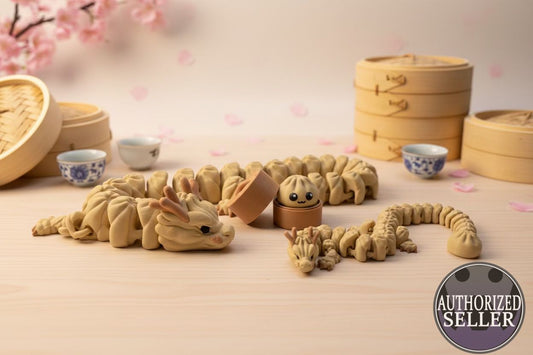 Dumpling Dragon flexibler Drache im Dumpling-Design, beige, brauner Kopf und Zubehörteile