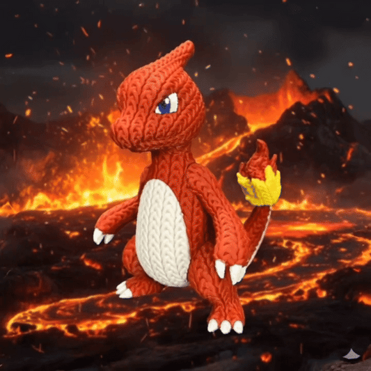 Knitted Fire Lizard Warrior – Cozy Monster Fanart Figur Whale 3D Studio