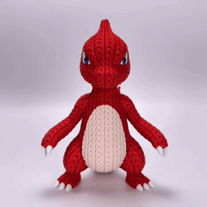 Knitted Fire Lizard Warrior – Cozy Monster Fanart Figur Whale 3D Studio