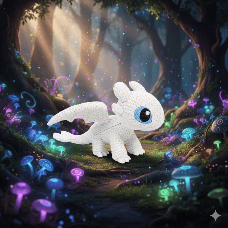 Knitted Light Dragon Companion – Anmutiger Fantasy-Drache im cozy Stricklook Whale 3D Studio