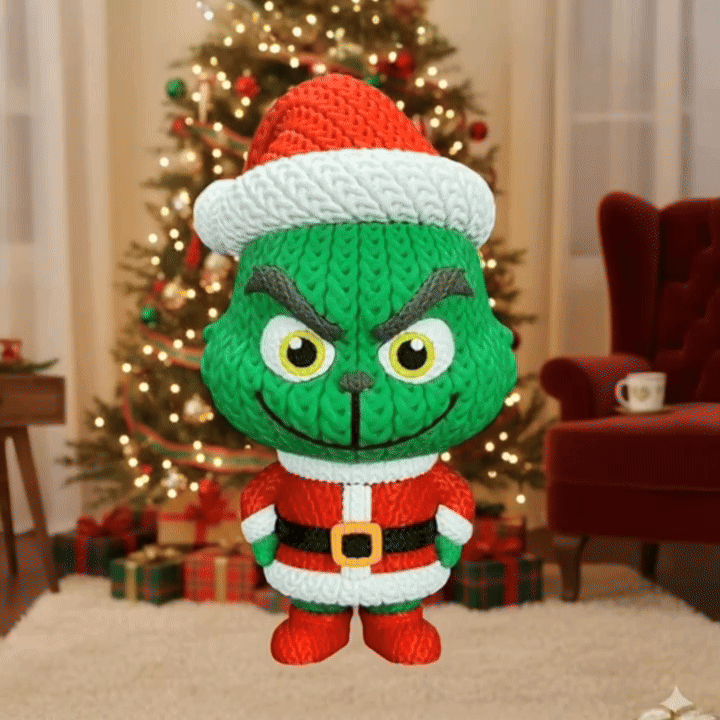 Knitted Green Holiday Trickster & Dog – Cozy Winter Fanart Figur Whale 3D Studio