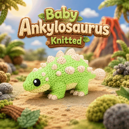 Baby-Ankylosaurus-Dinofigur in Grün mit rosa Punkten und schwarzem Knopfauge, seitlich