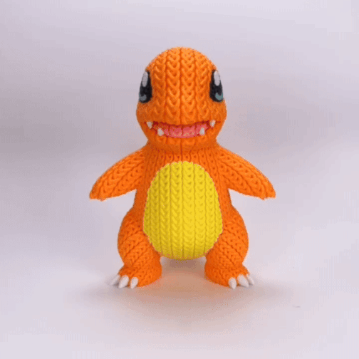 Knitted Fire Lizard Buddy – Cozy Monster Fanart Figur Whale 3D Studio