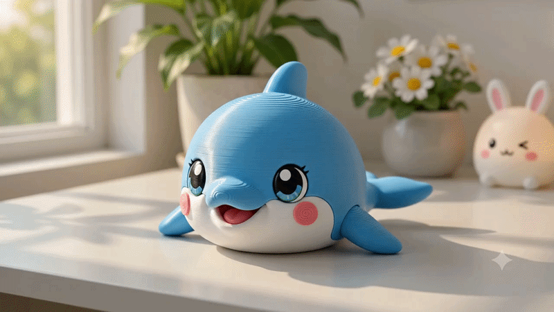 Blauer Delfin-Anhänger mit Schlüsselring, 3D-Figur mit rotem Bäckchen