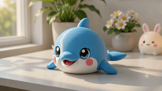 Blauer Delfin-Anhänger mit Schlüsselring, 3D-Figur mit rotem Bäckchen