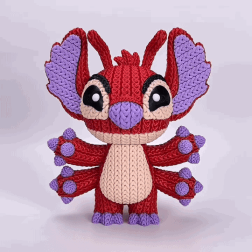 Knitted Red Alien Rival – Cozy Sci-Fi Fanart Figur Whale 3D Studio