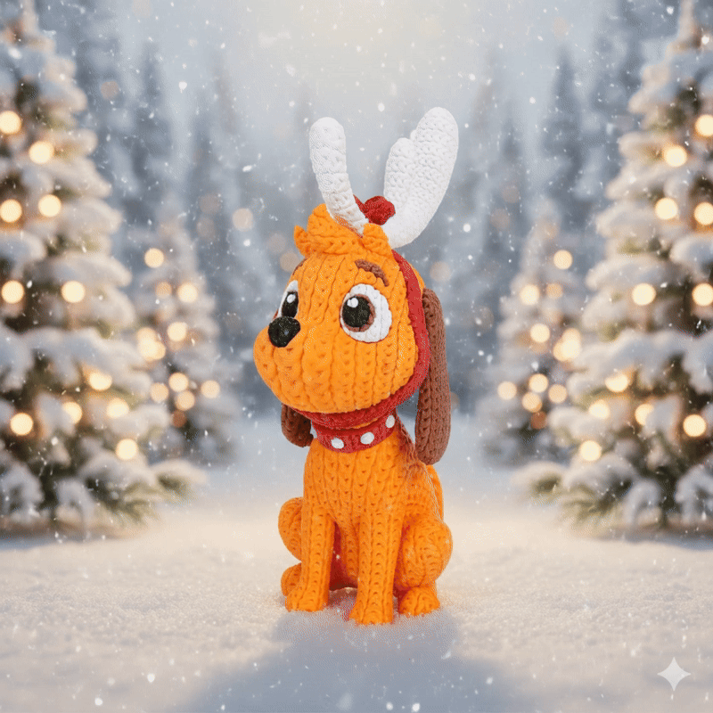 Knitted Green Holiday Trickster & Dog – Cozy Winter Fanart Figur Whale 3D Studio