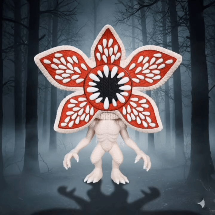 Knitted Upside Creature – Cozy Horror Fanart Figur Whale 3D Studio