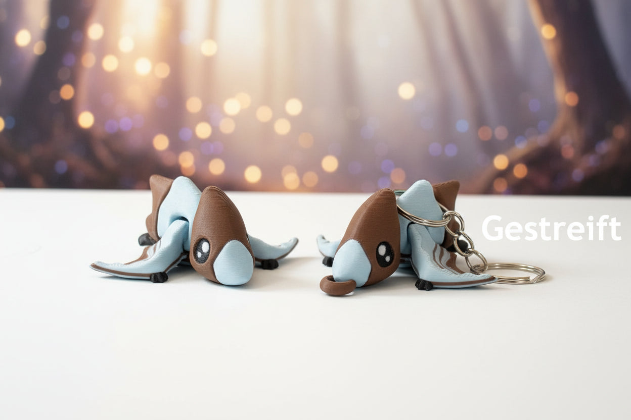 Pterodaktylus-Keychain, gestreifter Dino in hellblau mit Schlüsselring