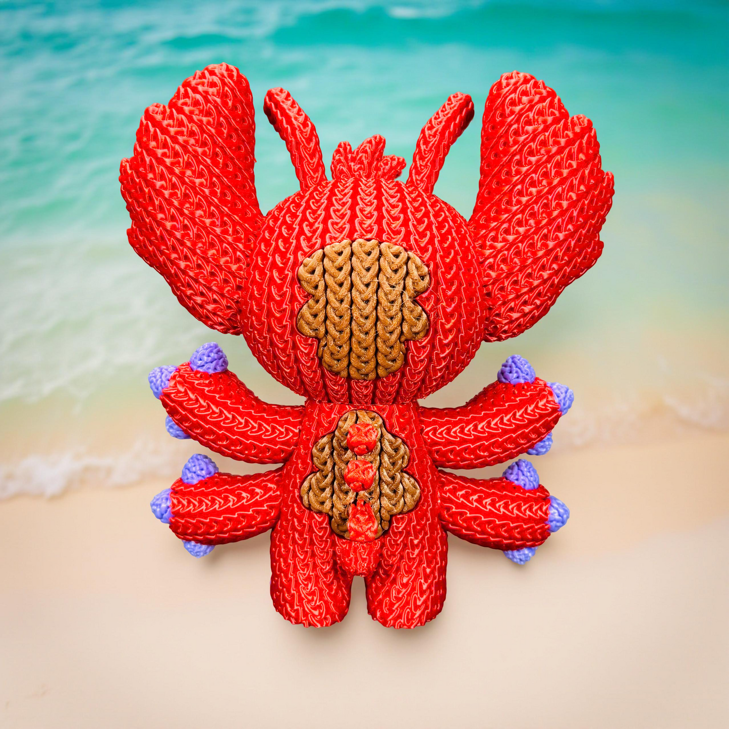 Knitted Red Alien Rival – Cozy Sci-Fi Fanart Figur Whale 3D Studio