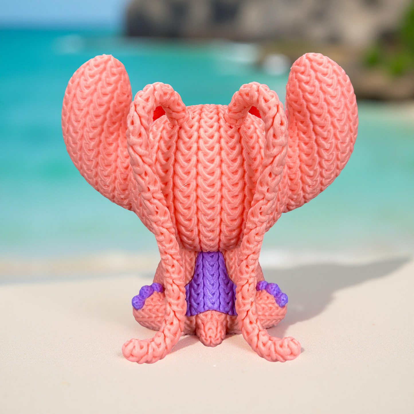 Knitted Pink Alien Companion – Cozy Sci-Fi Fanart Figur Whale 3D Studio