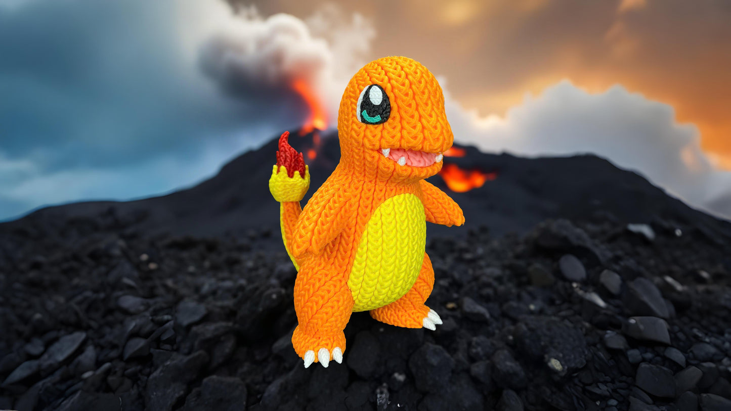 Knitted Fire Lizard Buddy – Cozy Monster Fanart Figur Whale 3D Studio