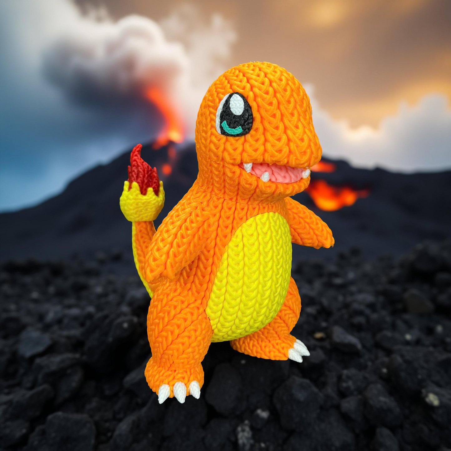 Knitted Fire Lizard Buddy – Cozy Monster Fanart Figur Whale 3D Studio
